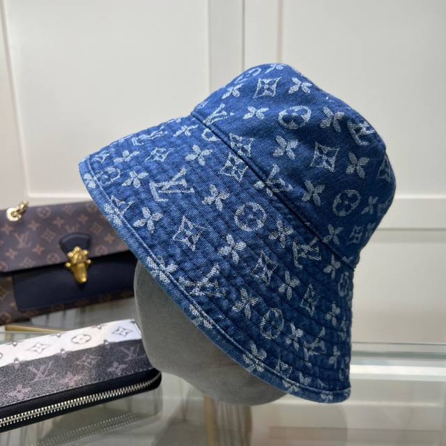 Louivuittonlv 专柜新款路易威登牛仔老花渔夫帽，简单大方 男女通用遮阳帽，