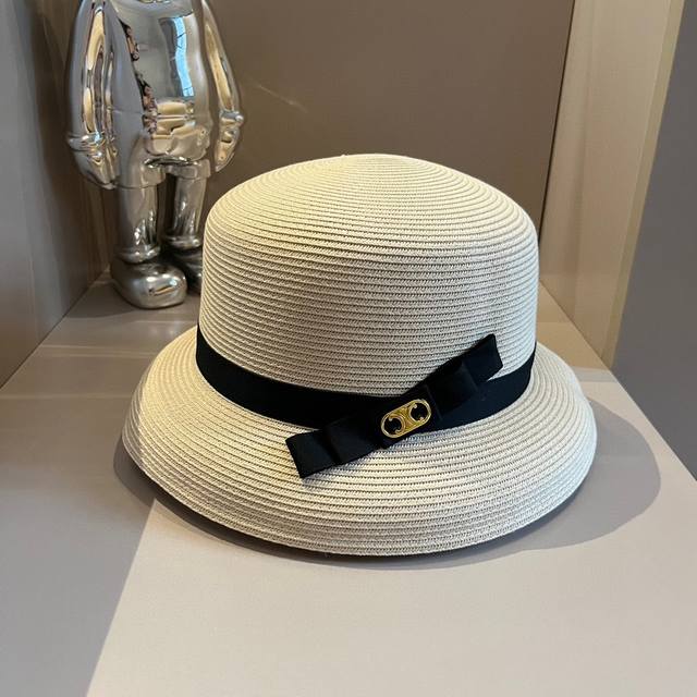 Celine赛琳新款灯笼草帽，遮阳帽，头围57Cm 可调节 - 点击图像关闭