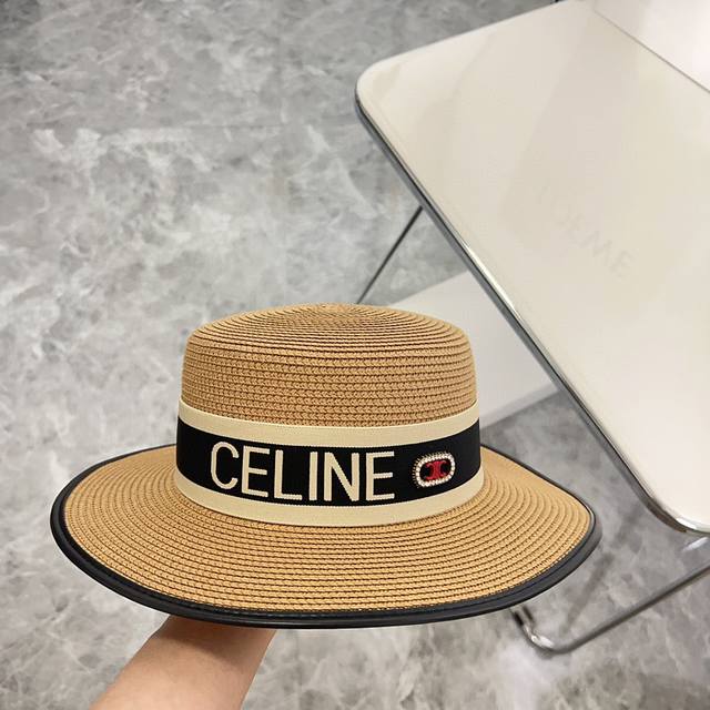 特 配防尘袋. Celine赛琳 2024新款织带密织度假风盆帽草帽，出街旅行单品