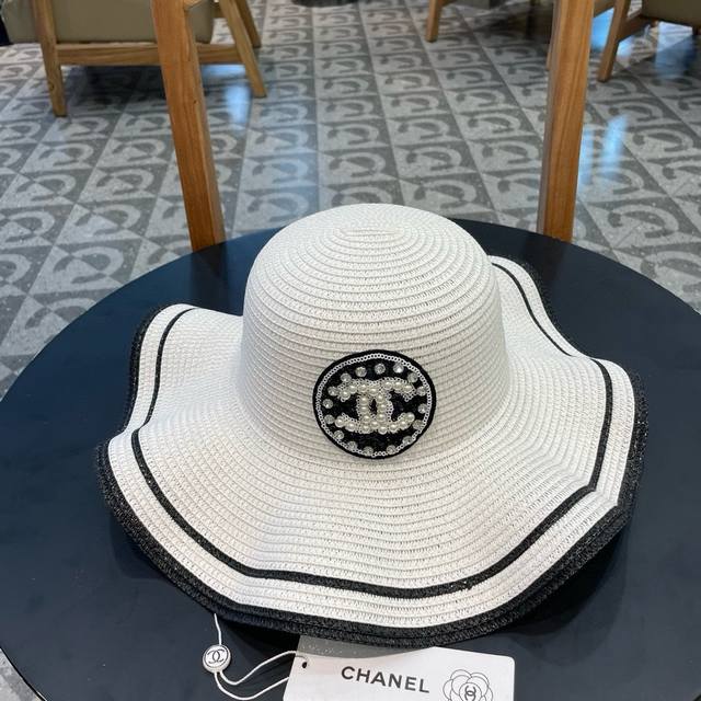 Chanel香奈儿名媛风波浪小礼帽，平顶草帽，头围57Cm