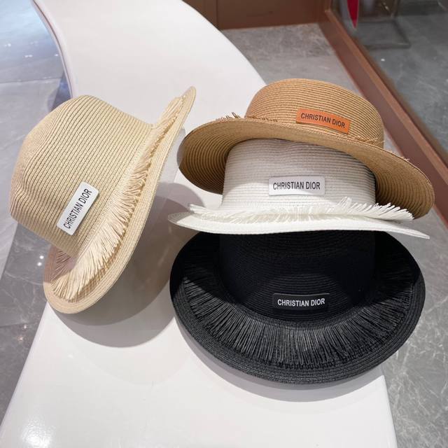 Dior迪奥2024新款拼顶礼帽、遮阳帽草帽，时尚款平定礼帽，头围57Cm