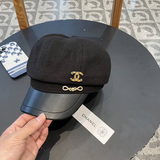 Chanel 英伦风气质格纹八角帽子女款2024新款春秋季百搭显脸小画家报童帽
