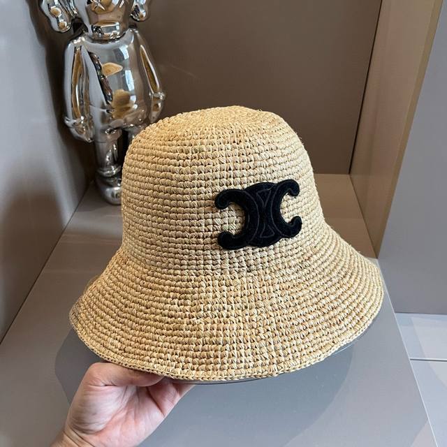 Celine赛琳拉菲草帽，可折叠，头围57Cm