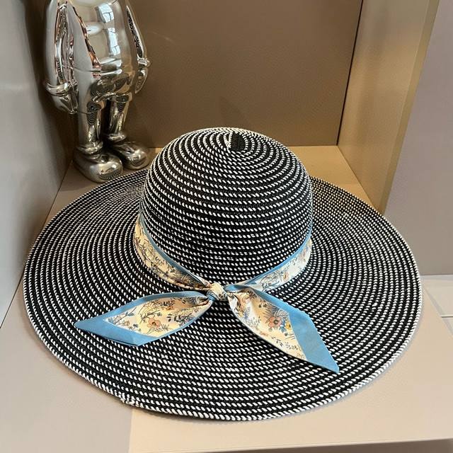 Dior迪奥24新款大檐帽，飘带遮阳帽，头围57Cm