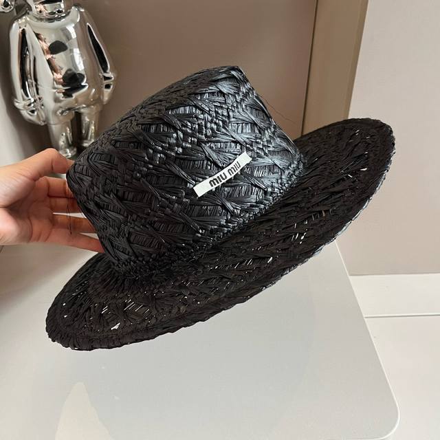 Miumiu 欧美品牌同款 编织草盆帽 纯手工编织优雅经典款 本色 黑色