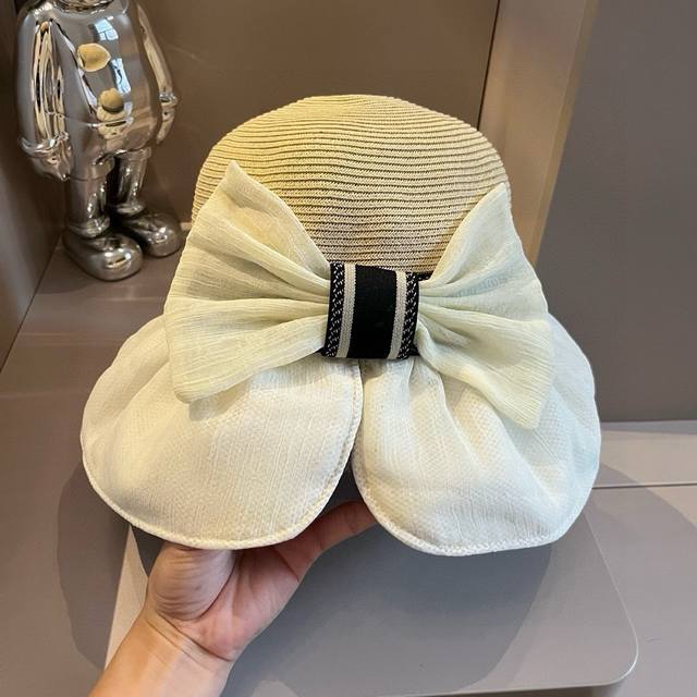 Dior迪奥新款草帽，可折叠拼接布帽，名媛风，头围57Cm