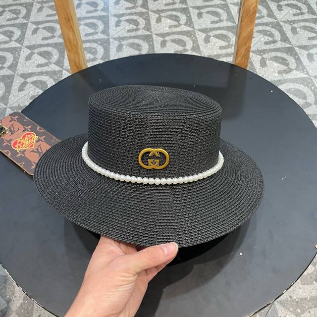 Gucci古奇新款草帽，平顶礼帽，进口植草制作，头围57Cm