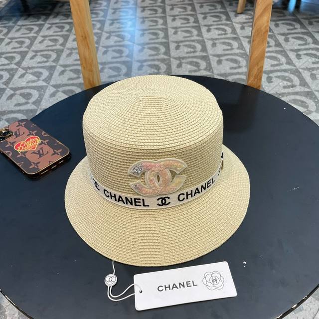 Chanel香奈儿 2024夏季新款草帽，太阳帽，桶帽，网红必推款，黑 白两色，头围57Cm - 点击图像关闭