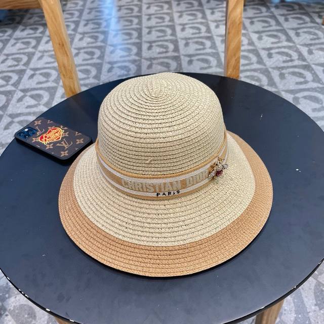 Dior迪奥2024年夏季新款草帽，拼色设计，头围57Cm