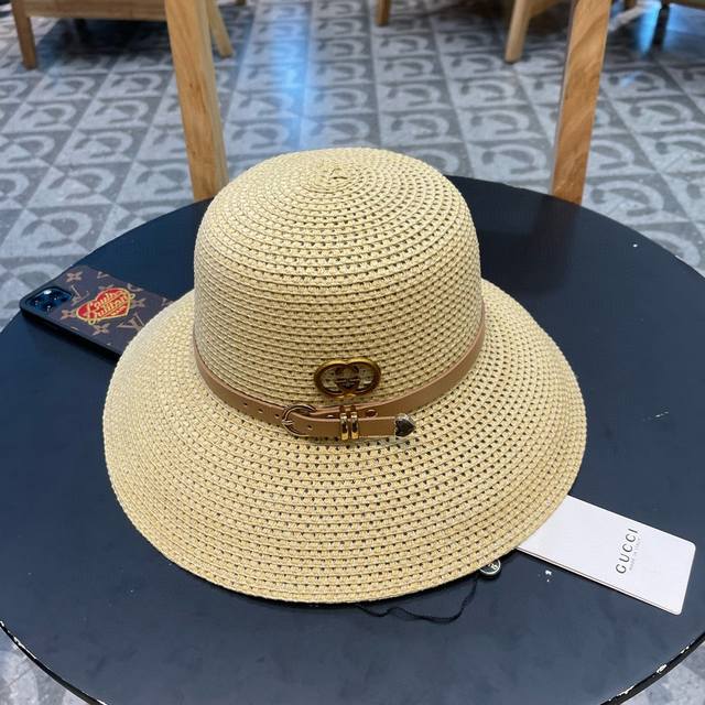 Gucci古奇2024新款草帽，名媛风遮阳帽，，旅游出街必备