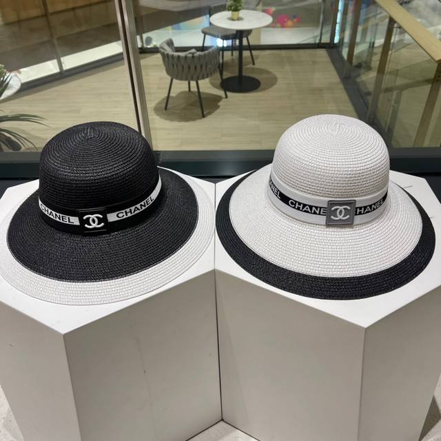 Chanel香奈儿新款草帽，太阳帽，沙滩遮阳帽，超有夏天的味道，头围57Cm - 点击图像关闭