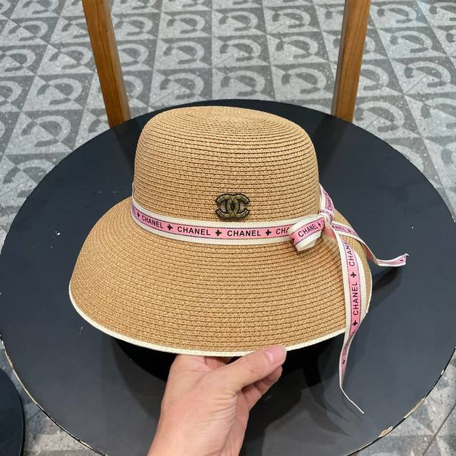 Chanel香奈儿名媛风灯罩小礼帽，平顶草帽，头围57Cm