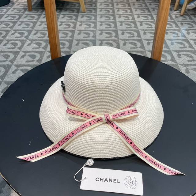 Chanel香奈儿名媛风灯罩小礼帽，平顶草帽，头围57Cm