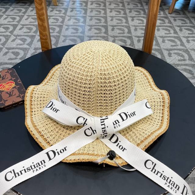Dior迪奥 2024春夏季新款户外大檐防晒帽子旅游度假防紫外线沙滩帽遮阳帽女 - 点击图像关闭