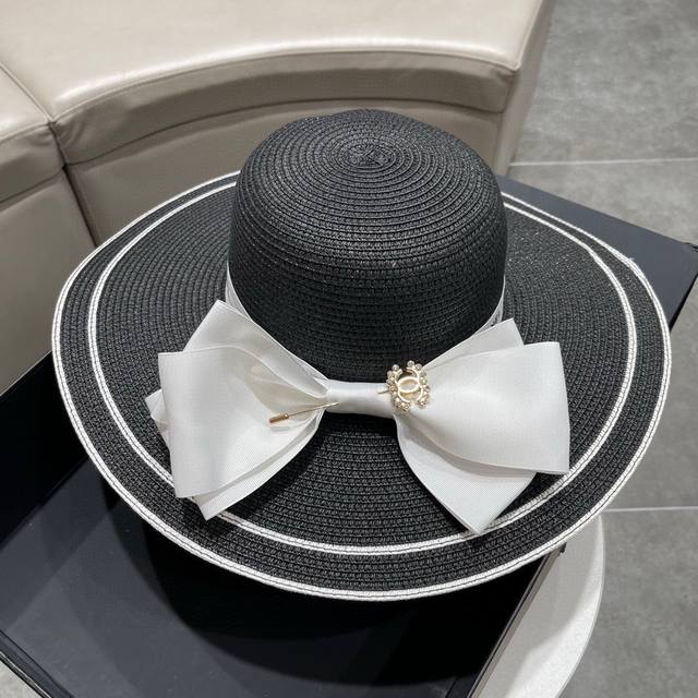 Chanel 香奈儿草帽，名媛风小礼帽，黑白两色，头围57Cm - 点击图像关闭