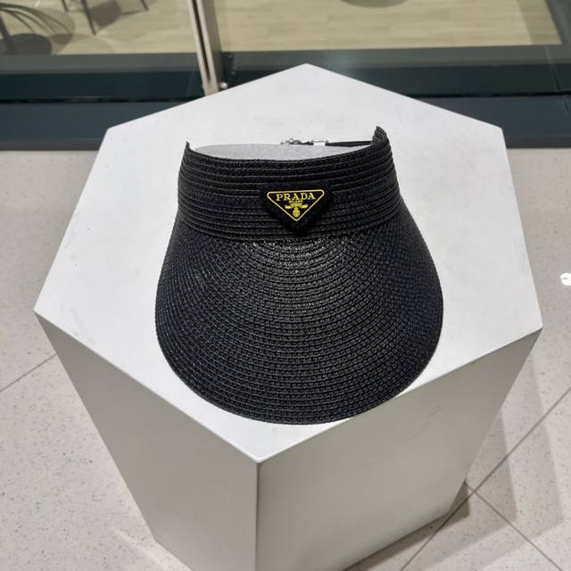 Prada普拉达20223春夏新款遮阳草帽帽，空顶遮阳帽，防嗮遮阳帽，可折叠，头围57Cm，